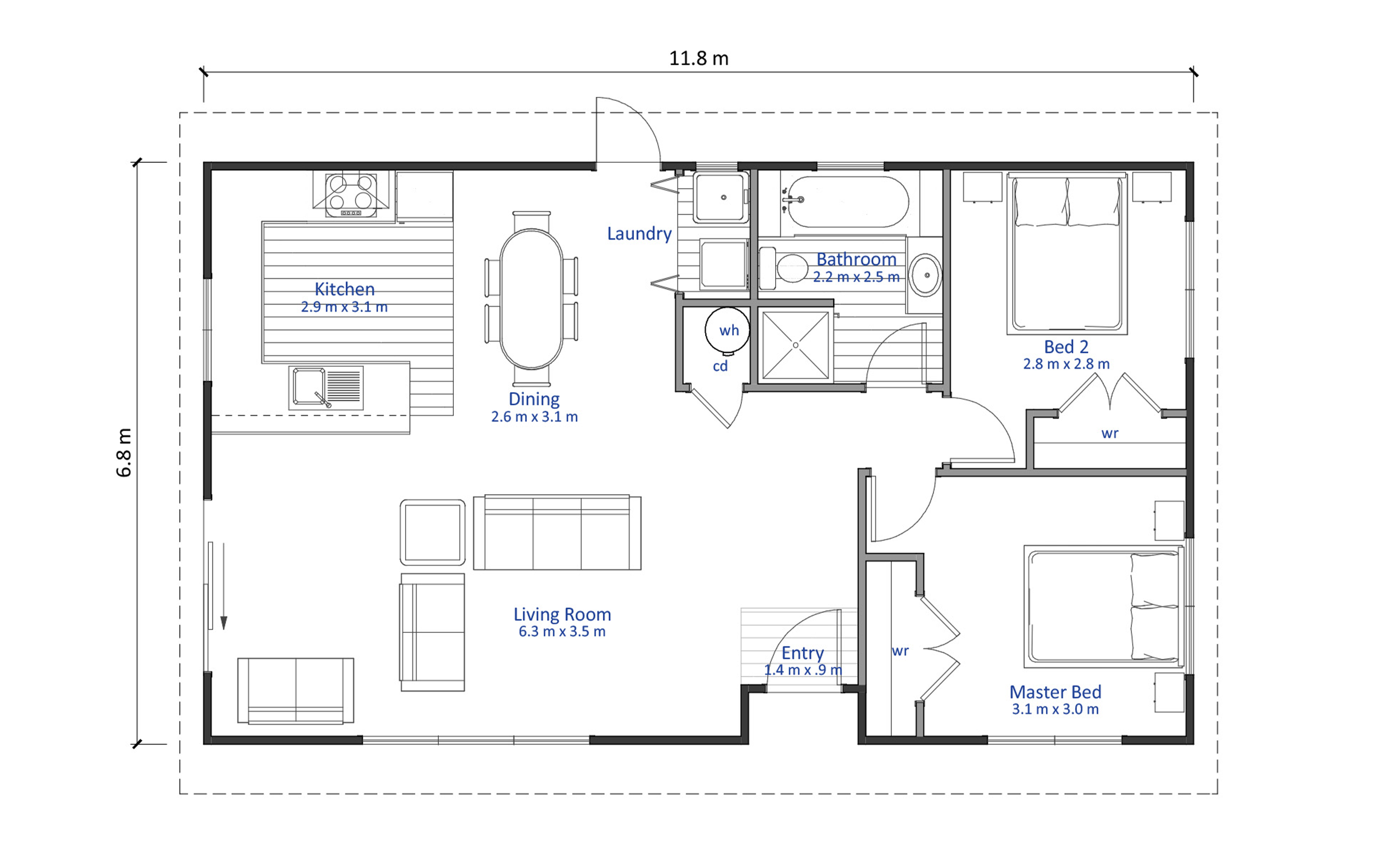 2 Bedroom House Plans With Open Floor Plan Nz Www   NZ80 Thames 